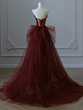 Patcute 2024 Wine Red Sequins and Tulle Beaded Long Party Dress, Wine Red Evening Dress