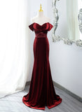 Patcute 2024 Wine Red Mermaid Velvet Long Party Dress, Wine Red Prom Dress Evening Dress