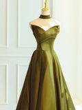 Patcute 2024 Green Satin Sweetheart Long A-line Prom Dress Evening Dress, Green Formal Dress