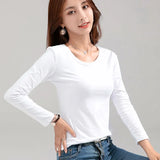Patcute  2024 Brand New Women's T-shirt Slim Pure Cotton 95% Women T-shirt Long-sleeved for Female Thin White Tops Woman Tees Shirt