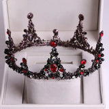 Patcute   Black Crystal Big Round Bridal Tiaras Crowns Pageant Prom Diadem Rhinestone Veil Tiara Headband Wedding Hair Accessories