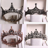 Patcute   Black Crystal Big Round Bridal Tiaras Crowns Pageant Prom Diadem Rhinestone Veil Tiara Headband Wedding Hair Accessories