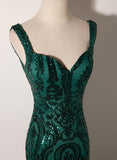 Patcute 2024 Green Mermaid Long Straps Sequins Long Prom Dress, Green Mermaid Evening Dress