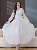 Patcute  Spring Summer Chiffon White Long Sleeve Midi Dress Women Clothing Elegant 2024 Fashion Tunics Korean Vintage Casual Prom Dresses