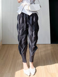 Patcute  Miyake Pleated Pants Women Elastic Wiast New Summer Versatile Casual Pencil Trousers Solid Color Female Fashion  Pants