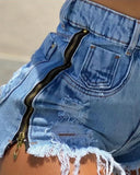 Patcute  Side Zipper Raw Hem Denim Shorts Women Jeans Summer Spring Sexy Shorts Pants