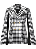 Patcute   Thousand Bird Plaid Shawl Coats Women Elegant Buttons Hepburn Temperament Coat 2022 Autumn Ladies Outwear Blazer Jacket