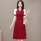 Patcute Ladies Temperament Women's Clothing New Solid Color Dresses Summer Slim Fashion A-line Skirt Casual Buttons Patchwork Dresses