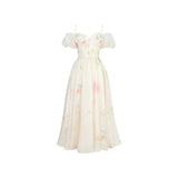 Patcute  One Shoulder Bubble Sleeve Suspender Floral Dress Summer 2024 French Style Long Skirt Children Evening Dresses Elegantes Prom