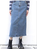 Patcute  Yaphleet Vintage Girls Y2K Elegant Denim Skirts 2024 Fashion Ladies Casual Pockets Split Skirt for Women Chic Loose Clothes