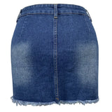 Patcute  Women Summer Denim Skirts Single Button Ripped Hole Jeans Bodycon Skirt Ladies Skinny Mini Falda