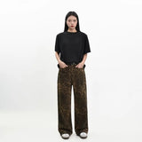 Patcute  Y2K Vintage Leopard Women Denim Jeans Korean Streetwear Oversize Straight Trousers Wide Leg Jeans Baggy Harajuku Grunge Pants