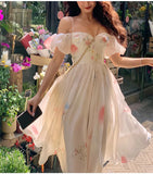 Patcute  One Shoulder Bubble Sleeve Suspender Floral Dress Summer 2024 French Style Long Skirt Children Evening Dresses Elegantes Prom