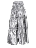 Patcute   High Waist PU Long Skirt Women Loose Fashion Folds Tiered Skirt Femme  Autumn Winter Street Casual Maxi Skirts Laides