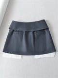 Patcute   New Mini Skirt For Women High Waist Gray Pleated Skirt A-Line Turn-Down Shorts Y2k Skirt With Pockets Streetwear