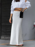 Patcute   Solid Slim Long Skirt With Slit High Waist See Through Casual Maxi Skirts Women's Street Fashion Temperament Skirts Woman