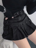 Patcute High Waist Mall Goth Skirts Y2K Black Denim Shorts Skirt Punk Style E-girl Summer Outfits Jean Pleated Skirt Gothic Grunge