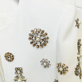 Patcute   New Fashion High Quality Diamonds Beaded Blazer Suits Coats Women Sets White Blazer Jackets Wide Leg Long Pants Suits