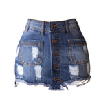 Patcute  Women Summer Denim Skirts Single Button Ripped Hole Jeans Bodycon Skirt Ladies Skinny Mini Falda