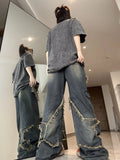 Patcute  Y2K Vintage Women Denim Jeans Korean Streetwear Oversize Star Aesthetic Straight Trousers Wide Leg Jeans Grunge Pants Clothes