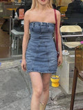 Patcute   Slim Denim Mini Dress For Women Bodycon Sleeveless Sexy Dresses Femme  Summer Casual Street Backless Dress Woman