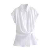 Patcute  Short Sleeve Shirts for Women Bow Asymmetrical Shirt Woman Streetwear Shirts and Blouses Summer 2024 Women Casual Shirts