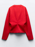Patcute  Elegant Women Solid Red V Neck Batwing Long Sleeves Cropped Coat 2024 Fashion Single-breasted Jacket Chic Lady High Street Wear