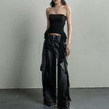 Patcute   Y2k Tank Tops Asymmetrical Fringed Ruffle Top Streetwear Black Strapless Womans Summer Clothes