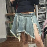 Patcute   Tassel Side Split Skirts For Woman 2023 Summer High Waist Loose Mini Skirt Femme Sexy Street Fashion Denim Skirts Women