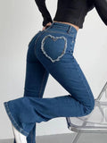 Patcute  Fashion Denim Packets Jeans Women High Waist Flare Pants Streetwear Trousers Pants Jeans Ladies Autumn Bottoms Blue
