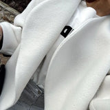 Patcute  White Woolen Coat Women Winter Long Sleeve Fashion Cardigan Female Loose V Neck Streetwear Womens Jacket Lady Overcoat