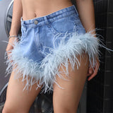 Patcute  Feather Tassel Jean Shorts Women Clothing Summer Sexy Slim Shorts Femme Street Fashion Beach Hot Girl Bottoms  New