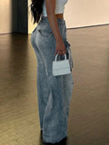 Patcute   Pockets High Waisted Jeans Woman 2023 Autumn Winter Baggy Blue Cargo Pants Women's Casual Loose Fashion Denim Pant Women