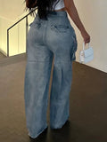 Patcute   Pockets High Waisted Jeans Woman 2023 Autumn Winter Baggy Blue Cargo Pants Women's Casual Loose Fashion Denim Pant Women