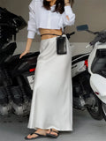 Patcute   Solid Slim Long Skirt With Slit High Waist See Through Casual Maxi Skirts Women's Street Fashion Temperament Skirts Woman