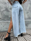 Patcute  Slit Chain Rhinestone Jeans Woman Loose Casual Cargo Black Pants Femme Streetwear  Summer Long Baggy Y2k Jeans Women