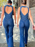Patcute   Backless Heart Cutout Bodycon Jumpsuit For Women Casual Sleeveless Slim One-Piece Outfits Retro Denim Jumpsuits New