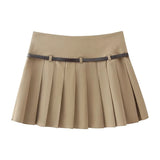 Patcute  TRAF-Women's Wide Pleated Mini Skirt, Belt Mid-rise Skirts, Ruched Short Skirts, Vintage Women's Skirt