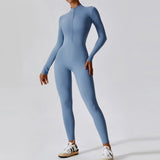 Patcute  Yoga Boilersuit Long Sleeved Women's Sportswear Gym Zipper Jumpsuits Workout High-intensity Fitness One-piece Skin-tight Garment