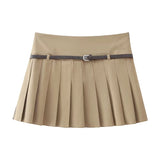 Patcute  TRAF-Women's Wide Pleated Mini Skirt, Belt Mid-rise Skirts, Ruched Short Skirts, Vintage Women's Skirt