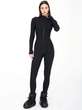 Patcute   Autumn Winter Long Sleeve Jumpsuits Women Overalls Fashion Zipper O Neck Sporty Rompers Ladies Casual Playsuits