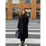 Patcute   Long Wool Blends Coats Women Streetwear Black Blazer Korean Quilted Woolen Jackets Winter Elegant Overcoat Thick Outerwear