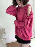 Patcute   Kawaii Cute Off Shoulder Pink Sweatshirt Women Korean Preppy Fashion Long Sleeve Hoodie Sweet Bow Grey Loose T-shirts