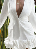Patcute   Folds High Waist Mini Dress For Women White Temperament Slim Coats Woman Street Fashion Blazers Women's Vestido New