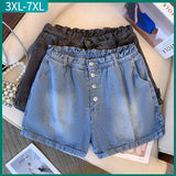 Patcute  Plus Size Summer Hot Pants For Women Large Size Loose Black Blue Cotton Pocket Denim Shorts 3XL 4XL 5XL 6XL 7XL Female Clothing