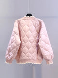 Patcute  Fungus Edge Knit Patchwork Puffer Jacket New Autumn Winter Sweet Kawaii Pink Parkas Single-breasted Thicken Loose Coats