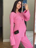 Patcute  OL Homewear Leisure Knitted Suit Women Autumn Long Sleeve Shirts And Wide Legs Pants Suit Casual Two Piece Sets Outfits