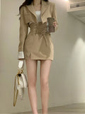 Patcute  2 Piece Dress Set Women Casual Y2k Crop Tops Elegant Jacket Coats + Mini Skirts Korean Fashion Suits 2024 Spring Blazers Dress