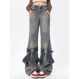 Patcute   Y2k Vintage Flare Jeans Women Bow Patchwork Korean Streetwear Baddies Denim Pants Harajuku Fashion Gyaru Trousers Acubi