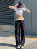 Patcute   Harajuku Vintage Cargo Pants Women Low Waist Casual Wide Legs Long Pants Femme Hippie Straight Y2k Pants Trousers